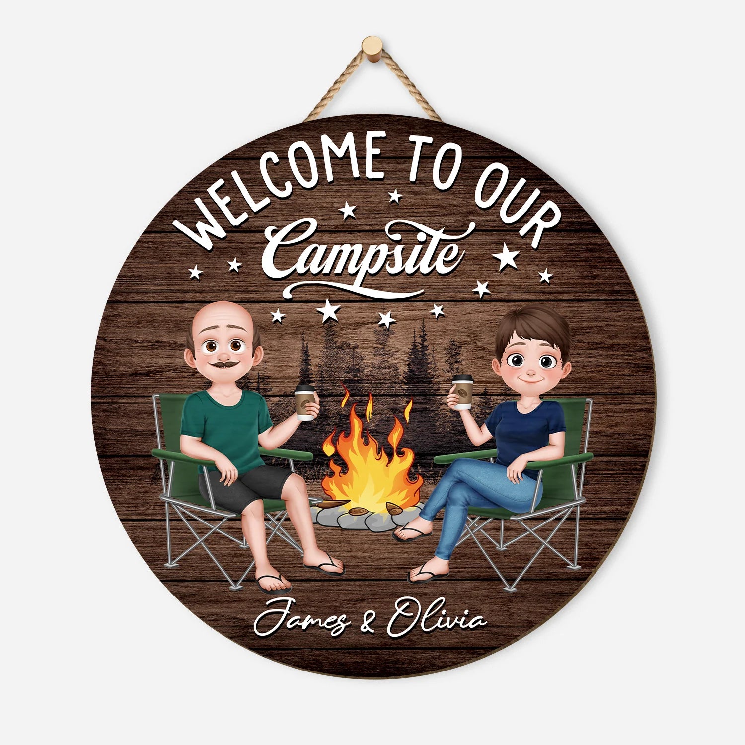 Custom Welcome To Our Campsite Wood Sign for Couples with personalized design details for meaningful gifting