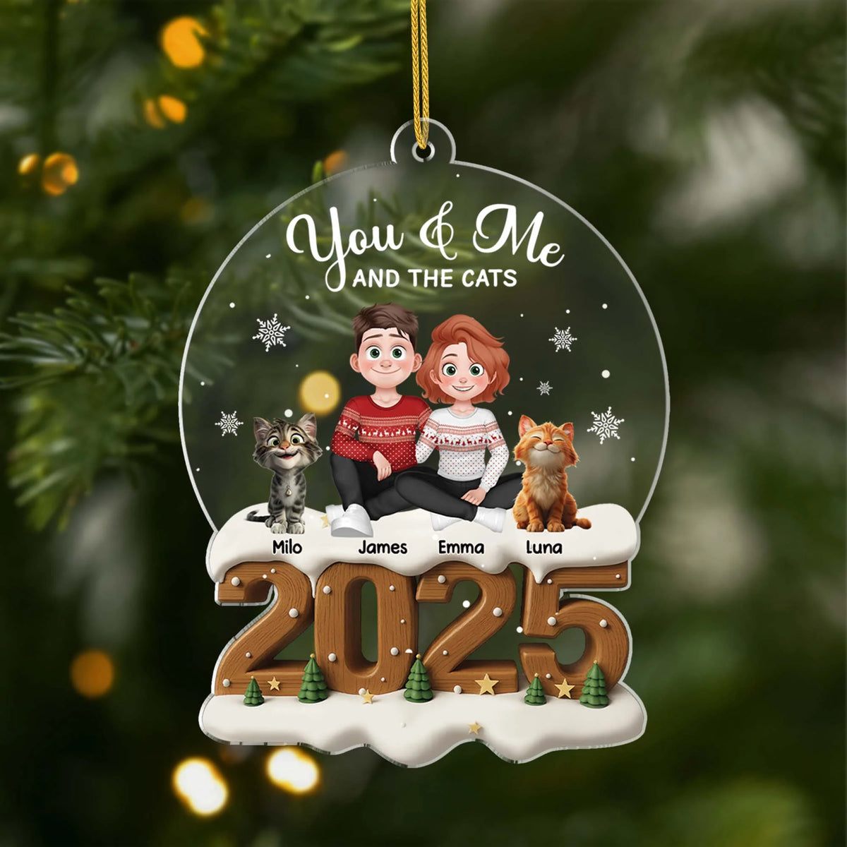 "You & Me And The Cats" Personalized Couple Acrylic Ornament - Custom Christmas Keepsake Gift for Cat Lovers