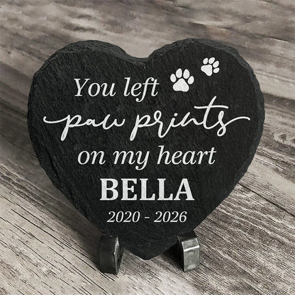 You Left Paw Prints On Our Hearts - Personalized Pet Memorial Stone Slate for Dog & Cat Lovers