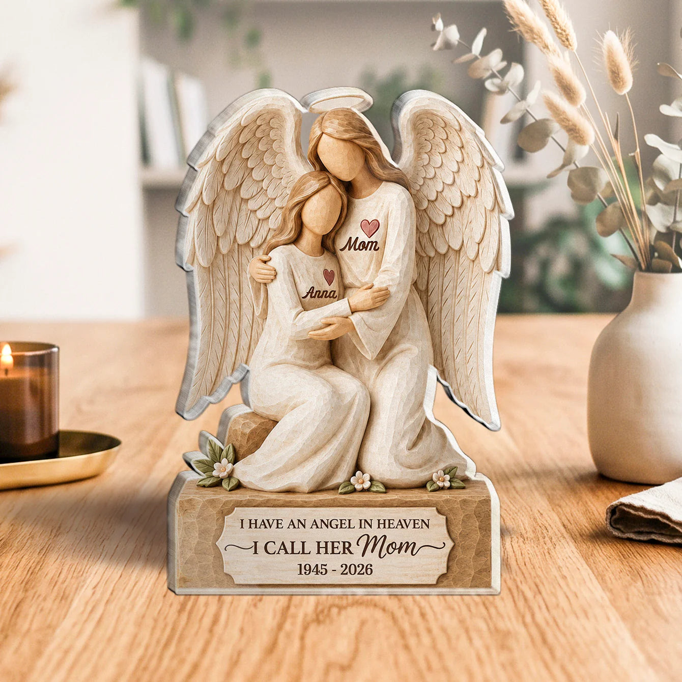 Personalized sympathy plaque featuring an angel in heaven quote, a custom shape acrylic plaque memorial gift for loss of mom image 6