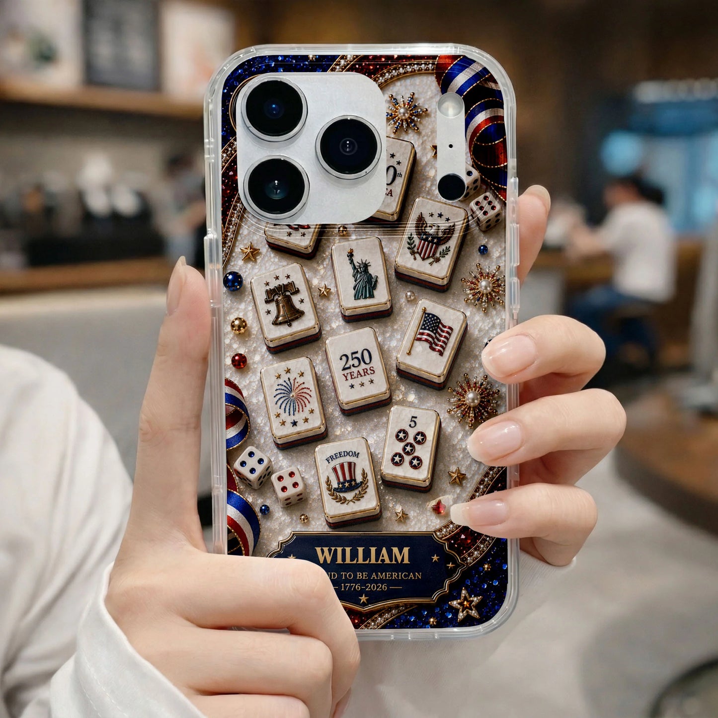 Personalized patriotic clear phone case with 3D mahjong tiles design for USA 250th anniversary gift image 10