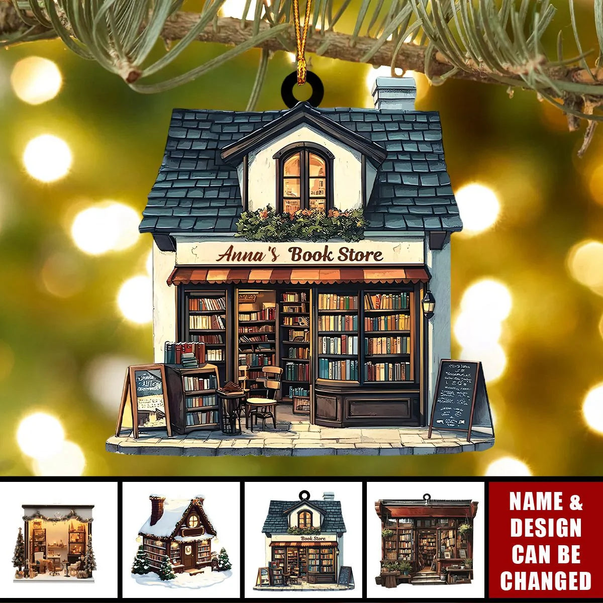 Personalized Book Store Wooden Ornament - Custom Bookworm & Librarian Christmas Keepsake Gift