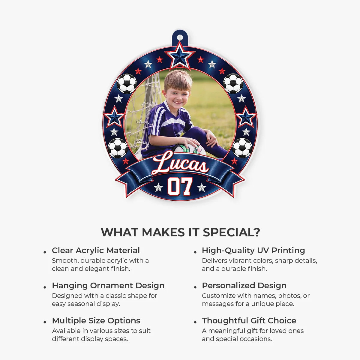 Custom Sports Photo Acrylic Ornament - Personalized Athlete Keepsake with Name & Number for Kids