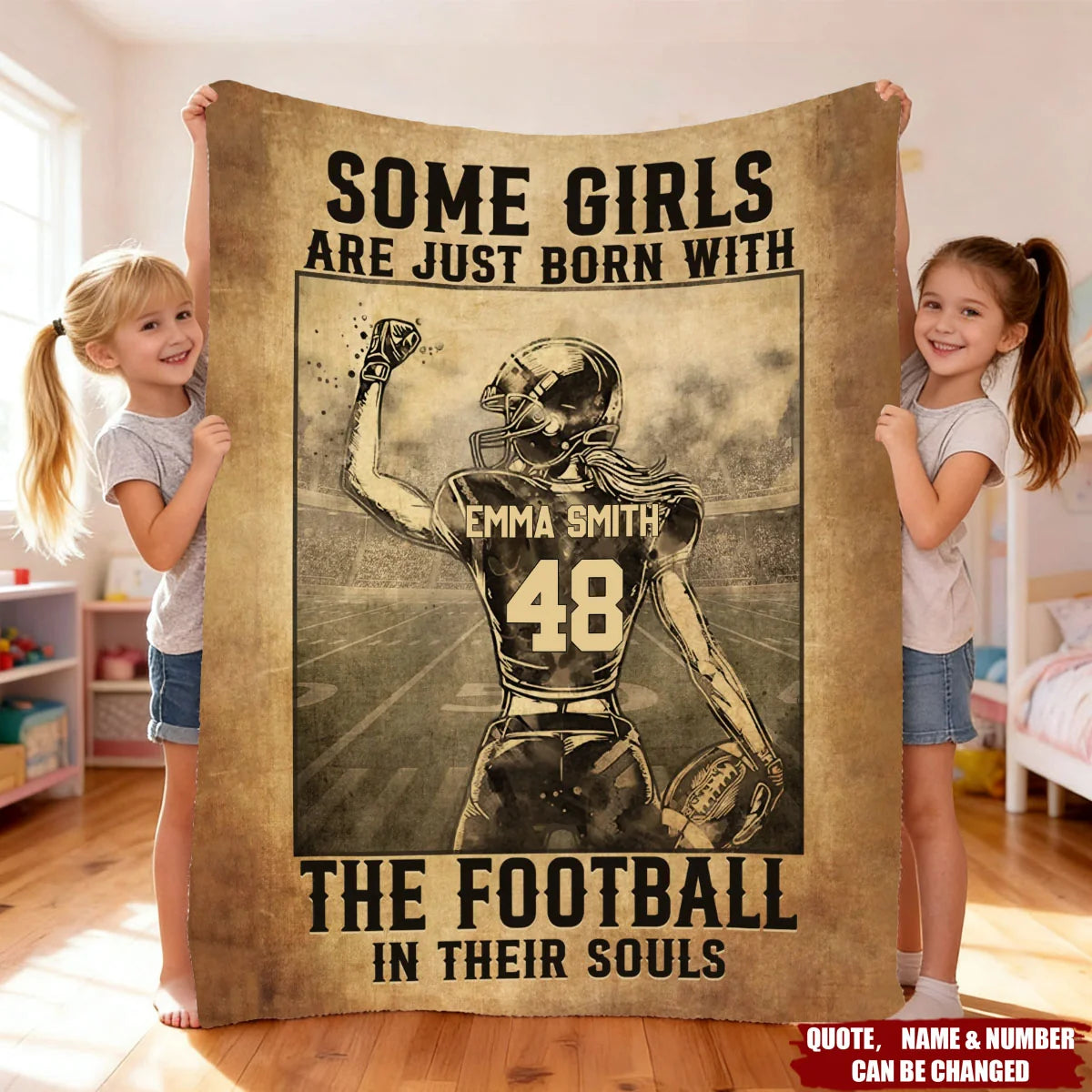 Some Girls Are Just Born With The Football In Their Souls - Personalized Custom Name Number Blanket