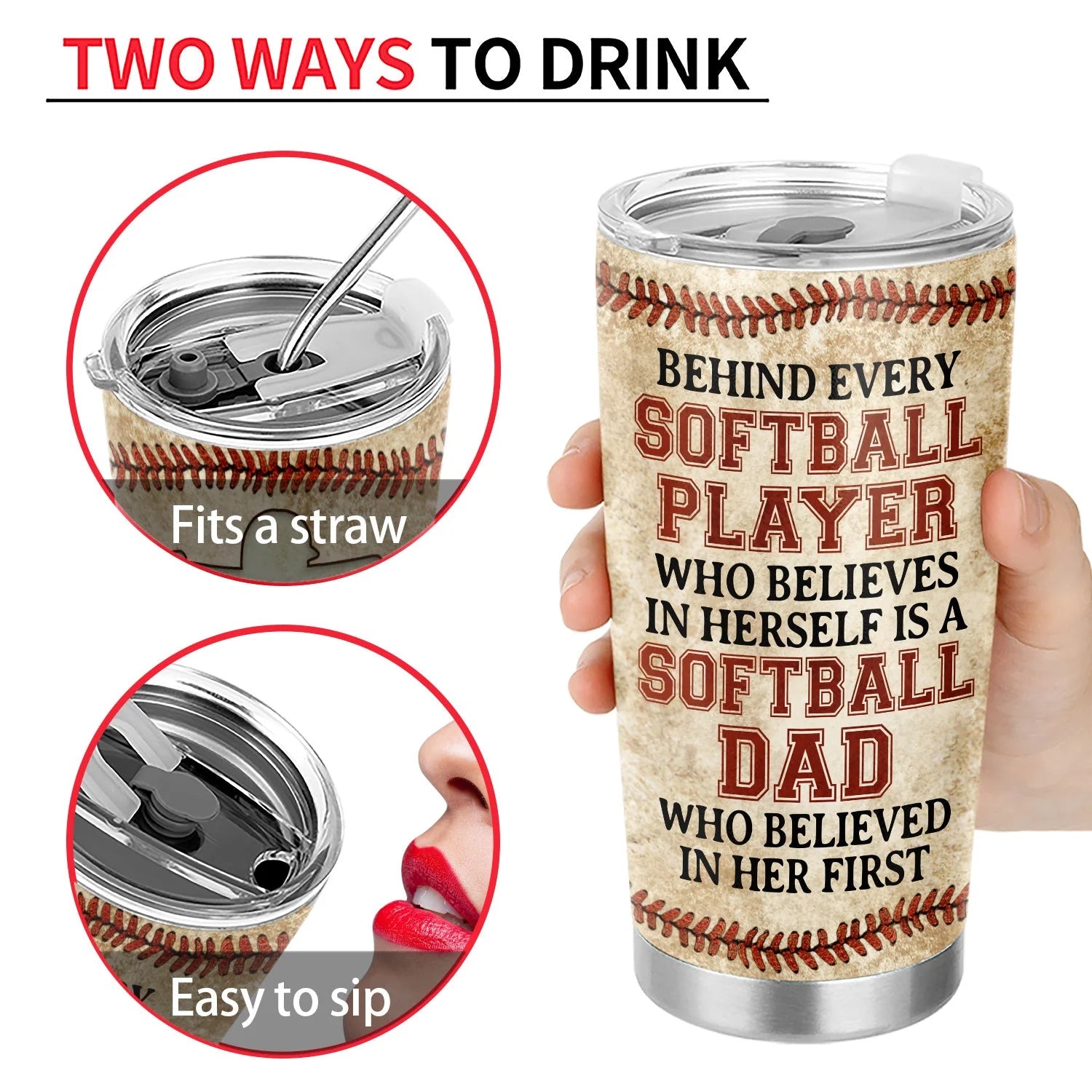 Tumbler material and size view - Custom Sport Dad Tumbler