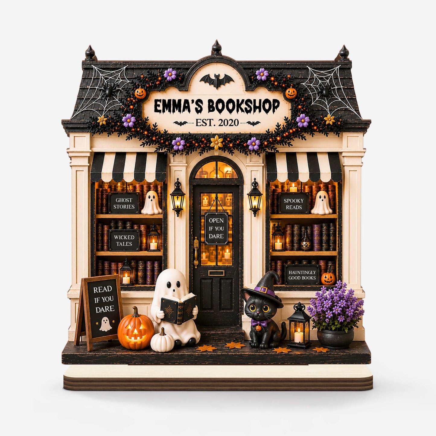 Personalized Halloween Bookshop Wooden Plaque - Spooky Custom Tabletop Sign