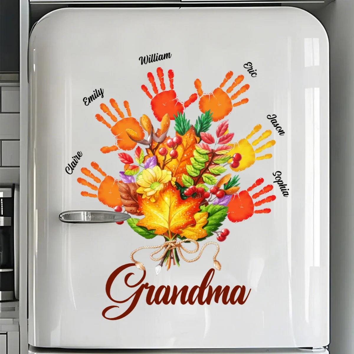 Grandma Personalized Fall Handprint Decal - Custom Grandkids Names Sticker Gift