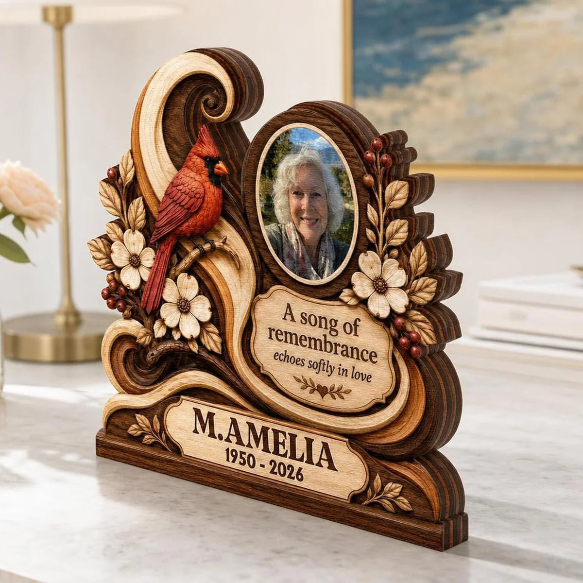 "A Song Of Remembrance" Personalized Memorial Wooden Block - Custom Photo Bereavement Gift