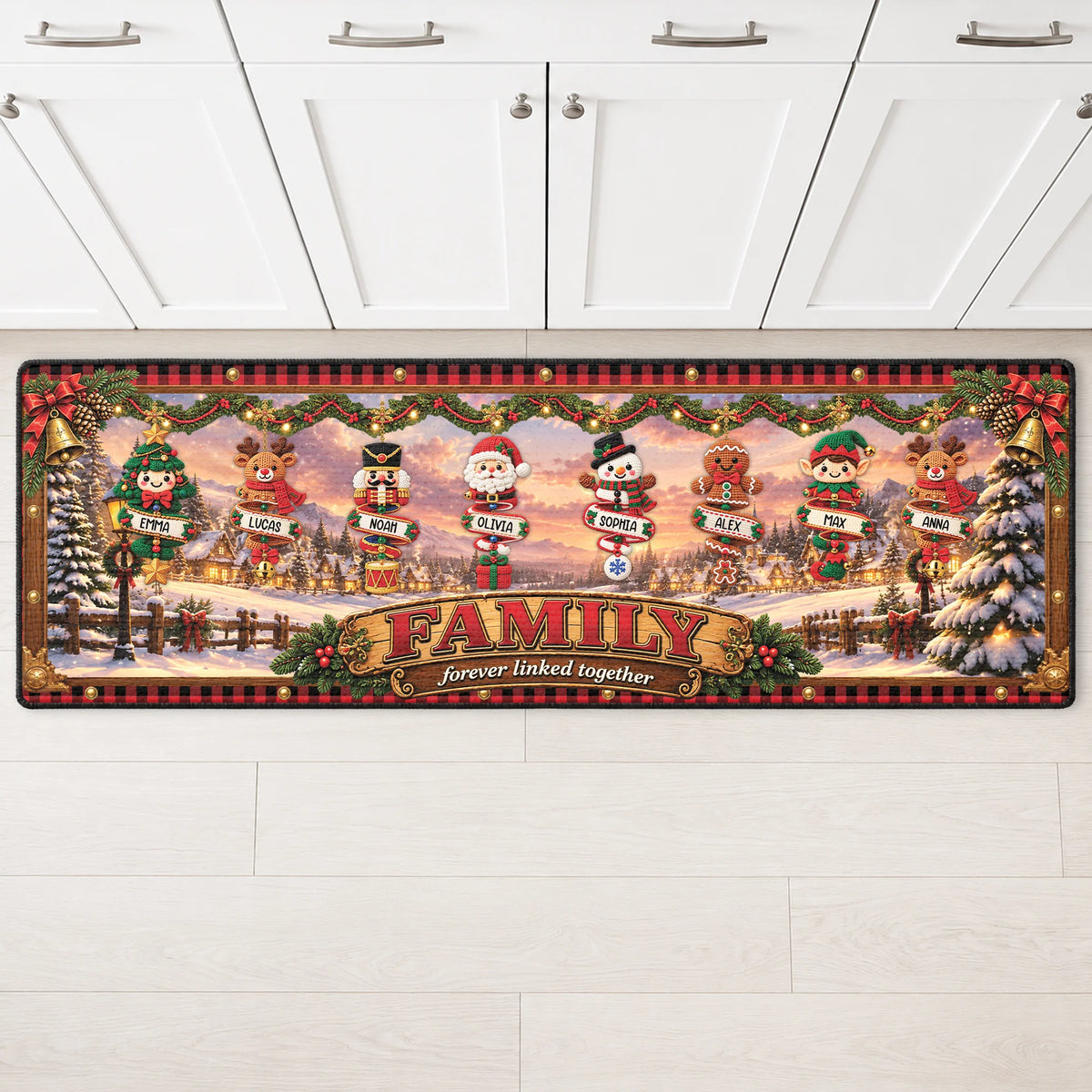 Family Forever Linked Together - Personalized Christmas Runner Rug for Kitchen Decor