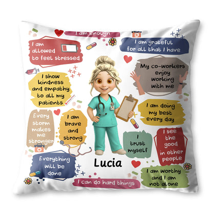 Personalized nurse pillow with custom character name and positive daily affirmations for healthcare workers image 6