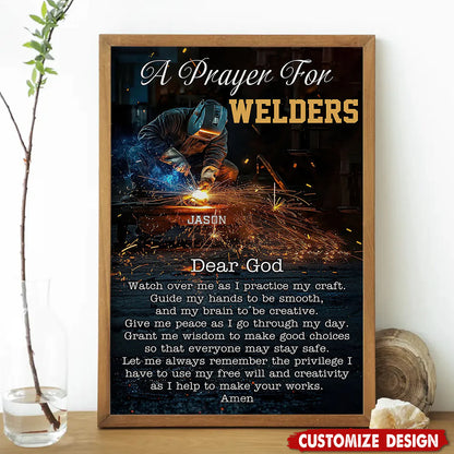 Personalized welding poster with welder prayer and custom name print canvas for welder dad gift