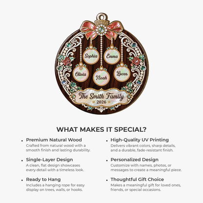 Personalized Family Christmas Wooden Ornament - Custom Baubles Keepsake Gift