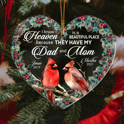 "I Know Heaven Is A Beautiful Place" Personalized Acrylic Ornament - Custom Cardinal Memorial Keepsake for Family