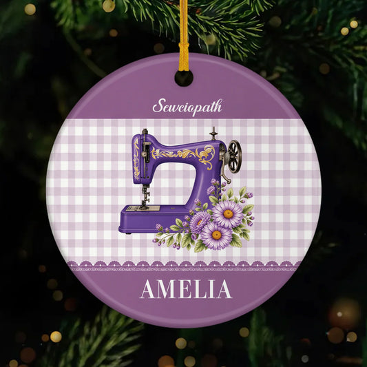 Sewciopath Personalized Sewing Machine Ceramic Ornament - Custom Birthday Keepsake Gift