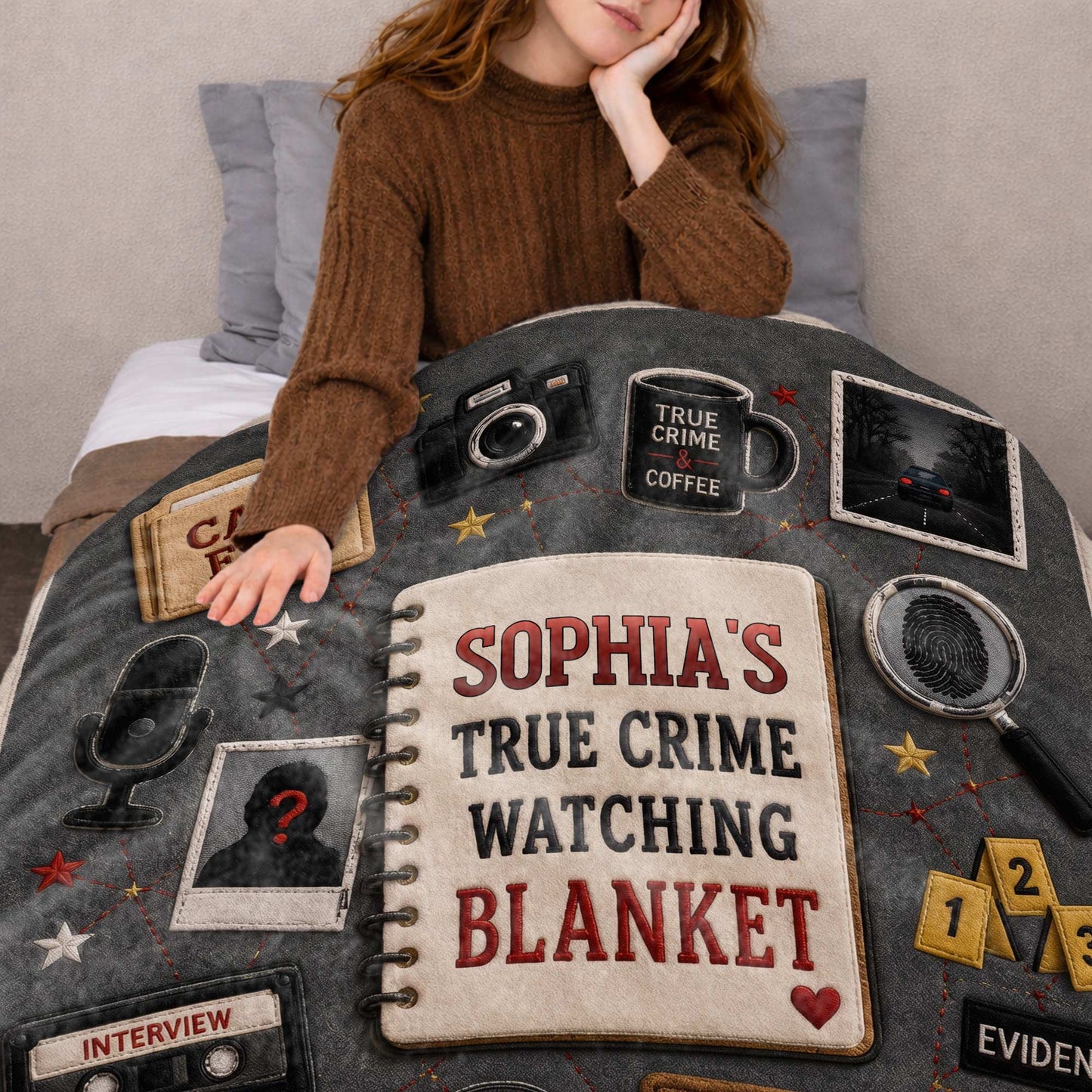 Personalized True Crime Blanket for Best Friends with personalized design details for meaningful gifting image 10