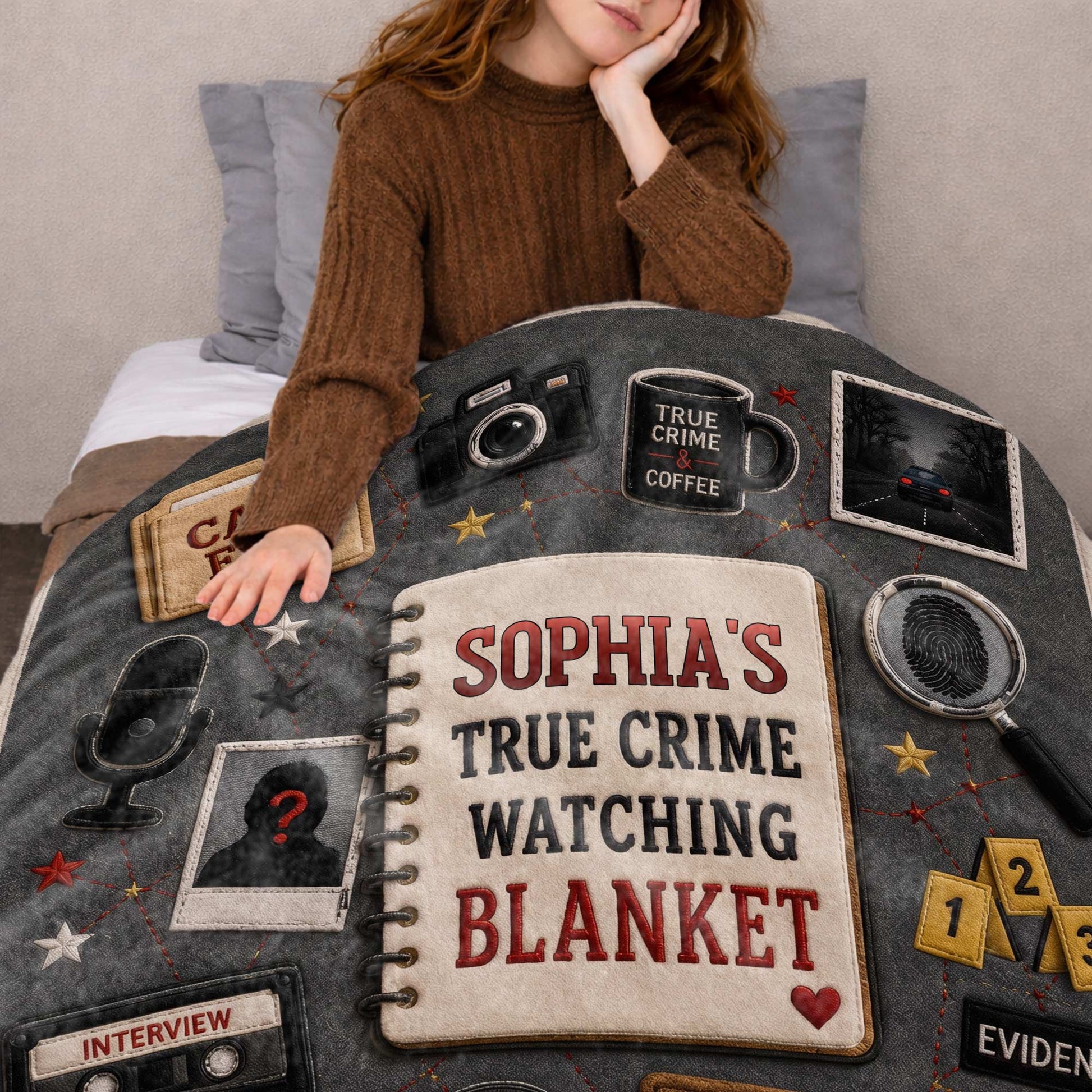 Personalized True Crime Blanket for Best Friends with personalized design details for meaningful gifting image 10