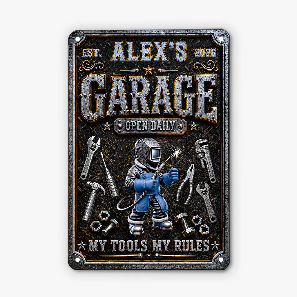 Custom Garage Metal Sign personalization view for Dad