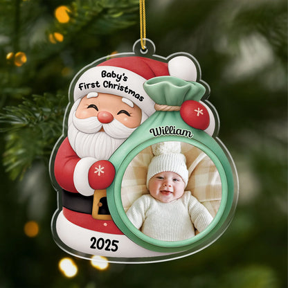 "Baby's First Christmas" Personalized Acrylic Ornament with Photo & Name - Custom Santa Keepsake Gift for Family