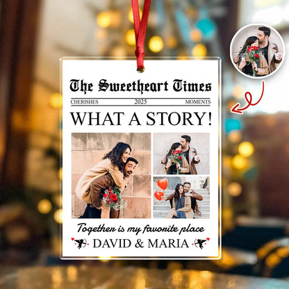 "The Sweetheart Times" Personalized Acrylic Ornament - Custom Couple Photo Christmas Keepsake
