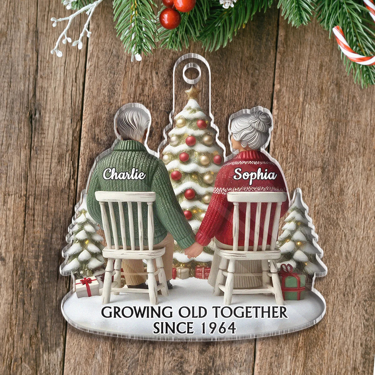 Growing Old Together Since Personalized Acrylic Ornament - Custom Couple Christmas Keepsake Gift for Husband and Wife