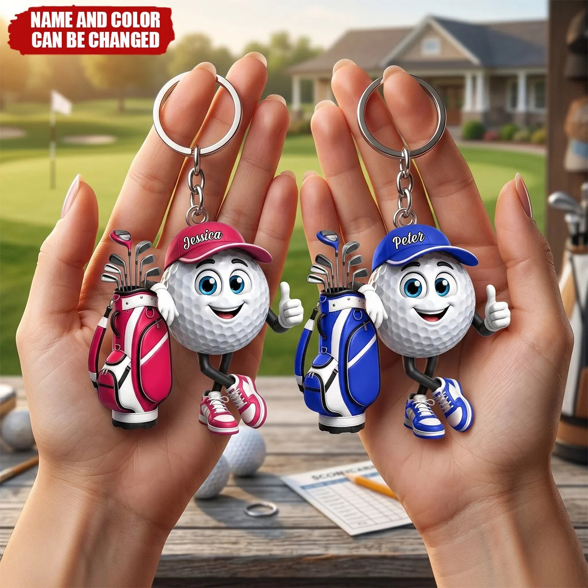 Personalized Golf Ball Acrylic Keychain - Custom Name Gift for Golf Lovers