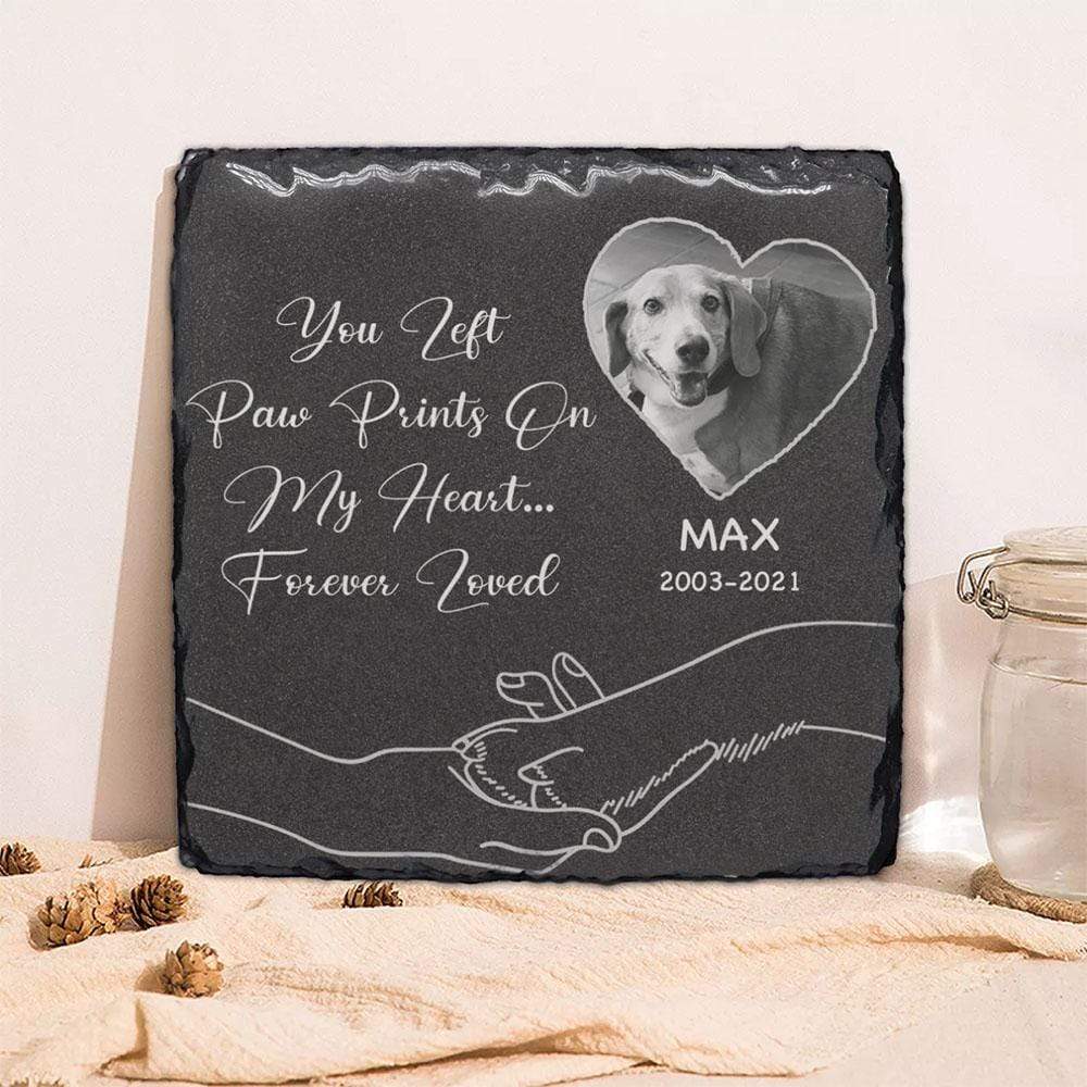 PRINTS10 Personalized Custom Photo Memorial Pet Stone Slate, You Left Paw Prints Stone, Dog Pets Memorial Gift
