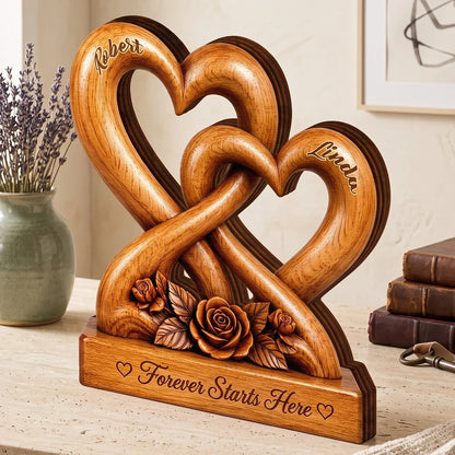 Forever Starts Here Personalized Wooden Block - Custom Anniversary Keepsake for Couples