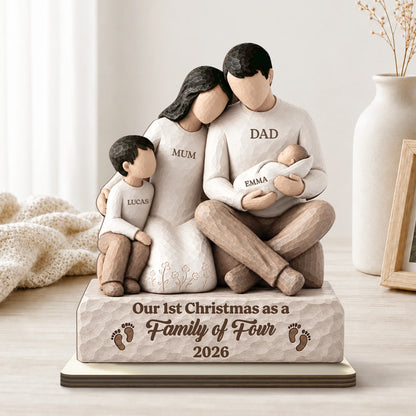 Our First Christmas as a Family of Four - Personalized Wooden Plaque for Holiday Gift
