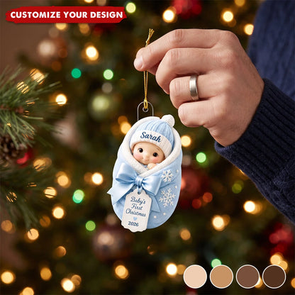 Baby's First Christmas 2026 Personalized Acrylic Ornament - Custom Swaddled Newborn Holiday Keepsake Gift