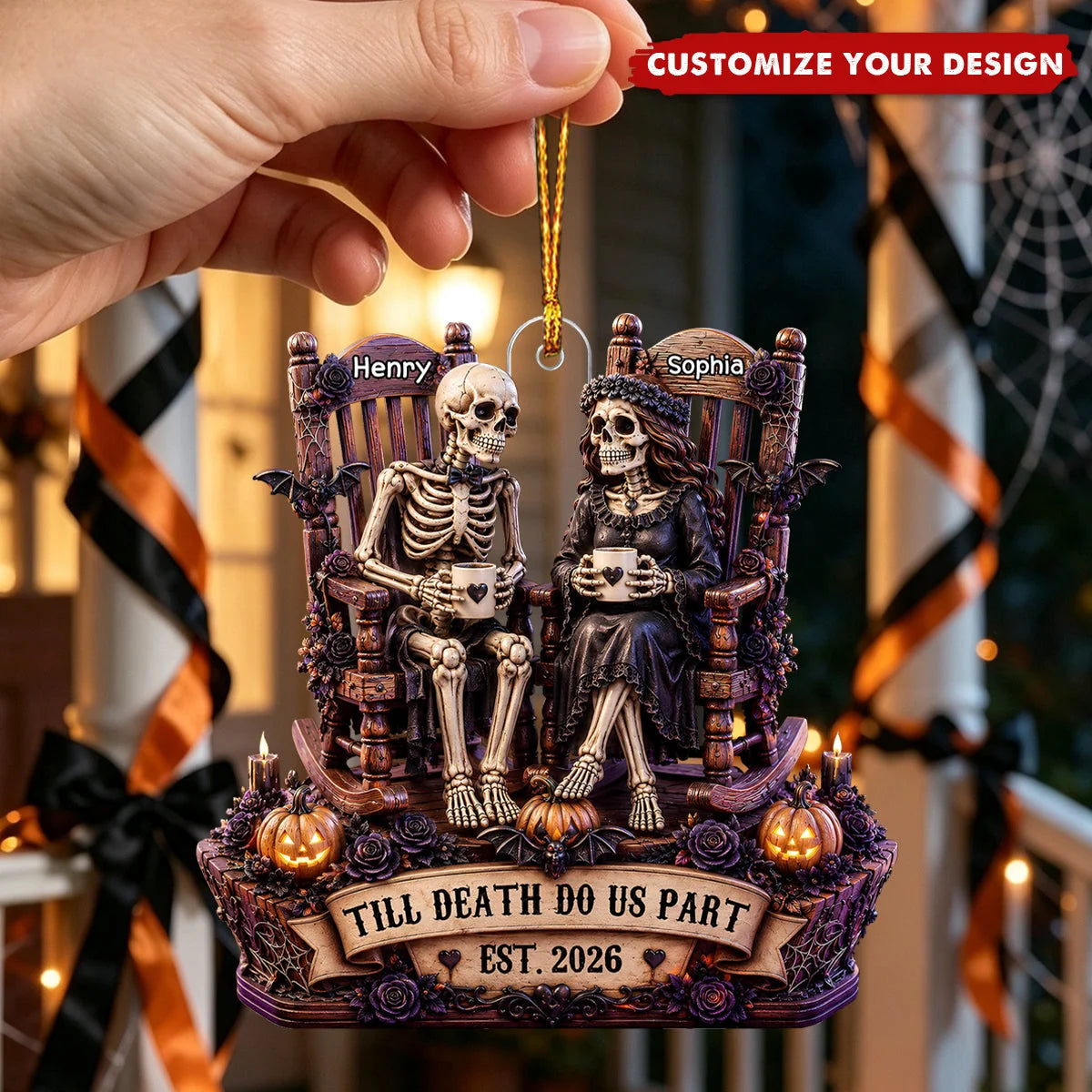 "Till Death Do Us Part" Skeleton Couple Acrylic Ornament - Personalized Gift for Couples