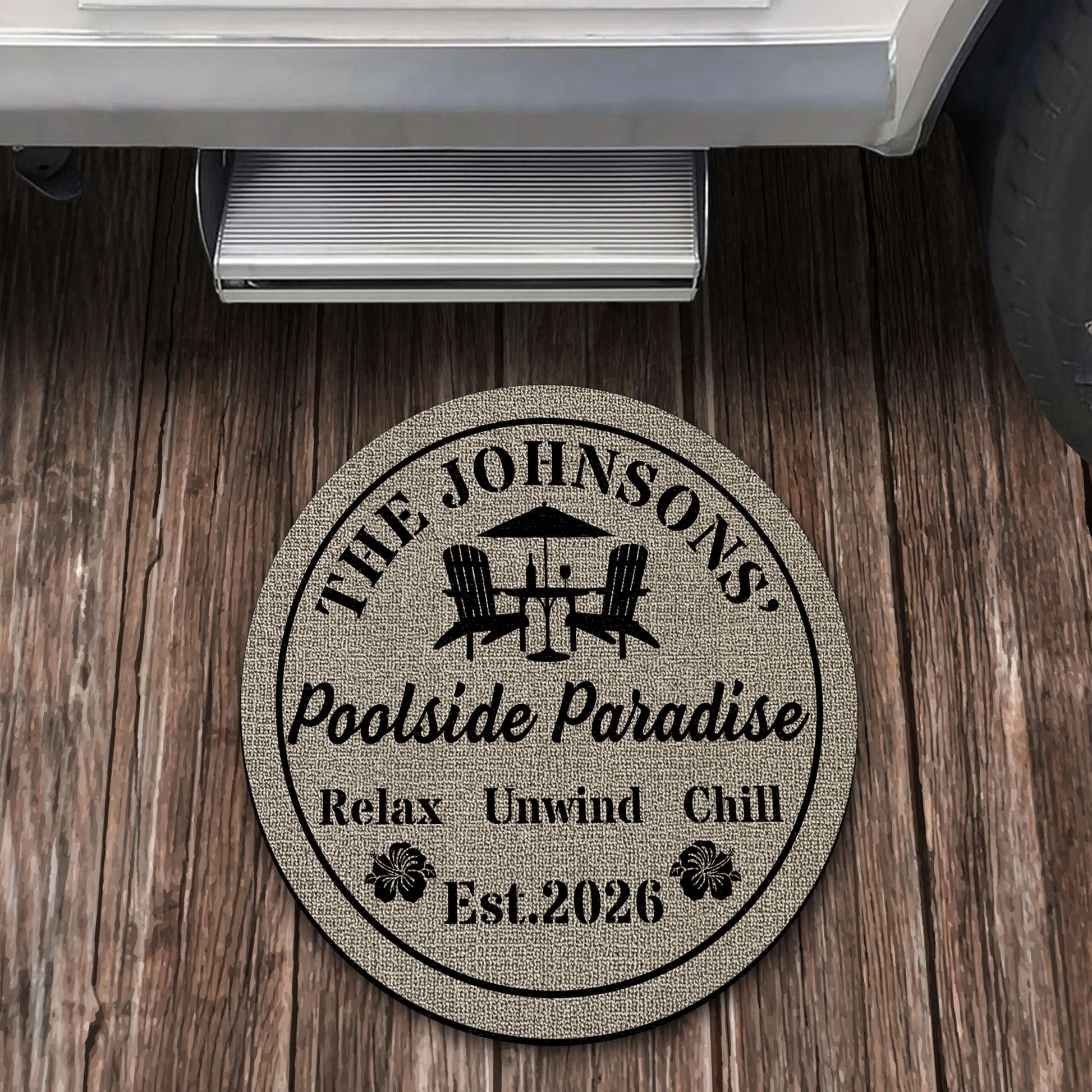 Doormat material and size view - Personalized Poolside Paradise Doormat