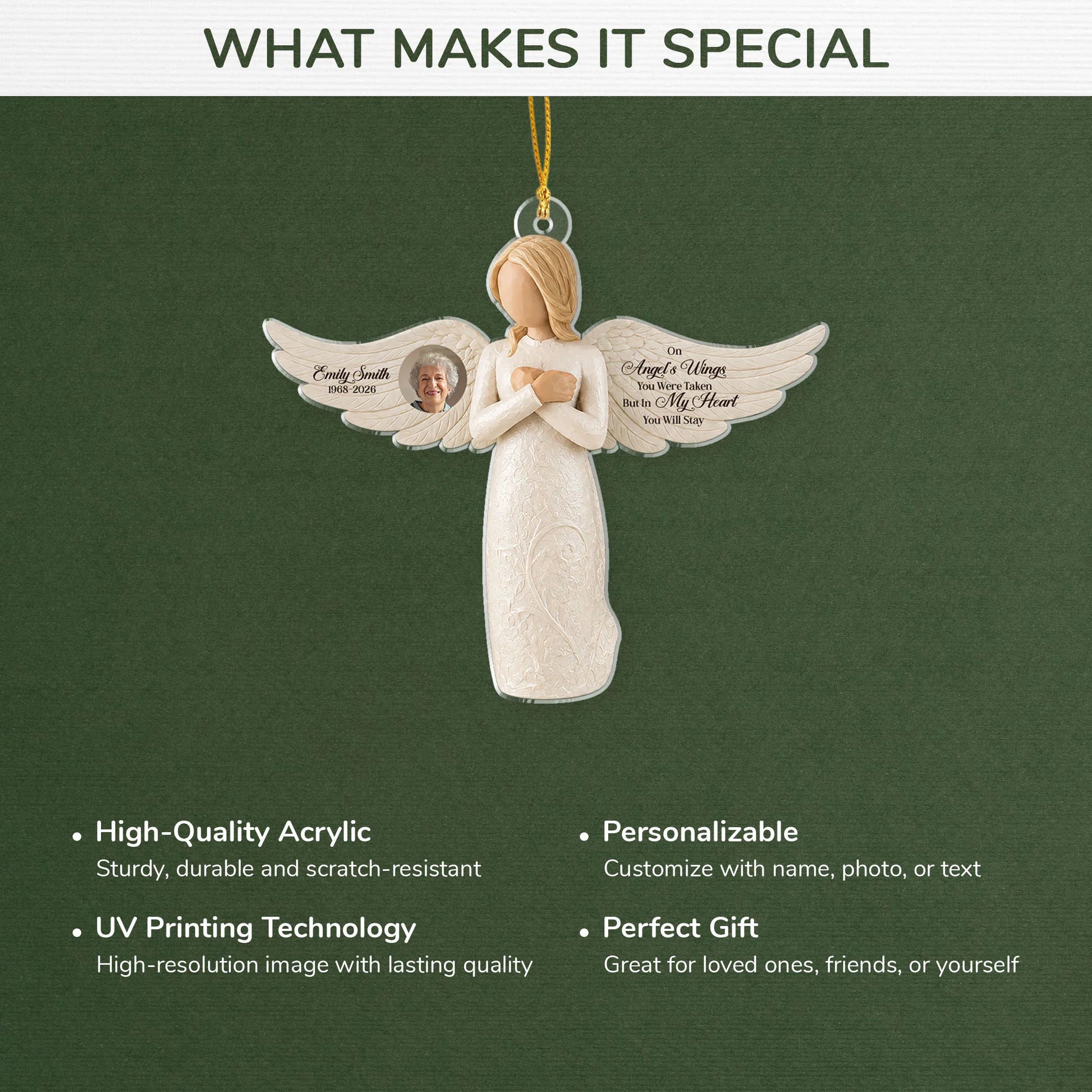 On Angel's Wings You Were Taken - Personalized Photo Memorial Acrylic Ornament Keepsake Gift
