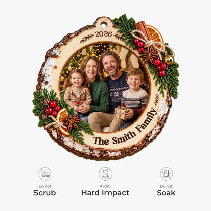 Personalized Family Photo Ornament - Custom Wood Christmas Keepsake Gift for Family