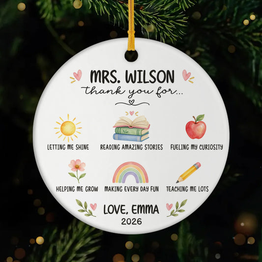 Thank You Teacher Ceramic Ornament - Personalized Appreciation Keepsake from Student