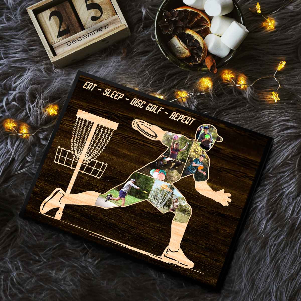 "Eat Sleep Disc Golf Repeat" Personalized Photo Collage Canvas / Poster - Custom Gift for Disc Golfers