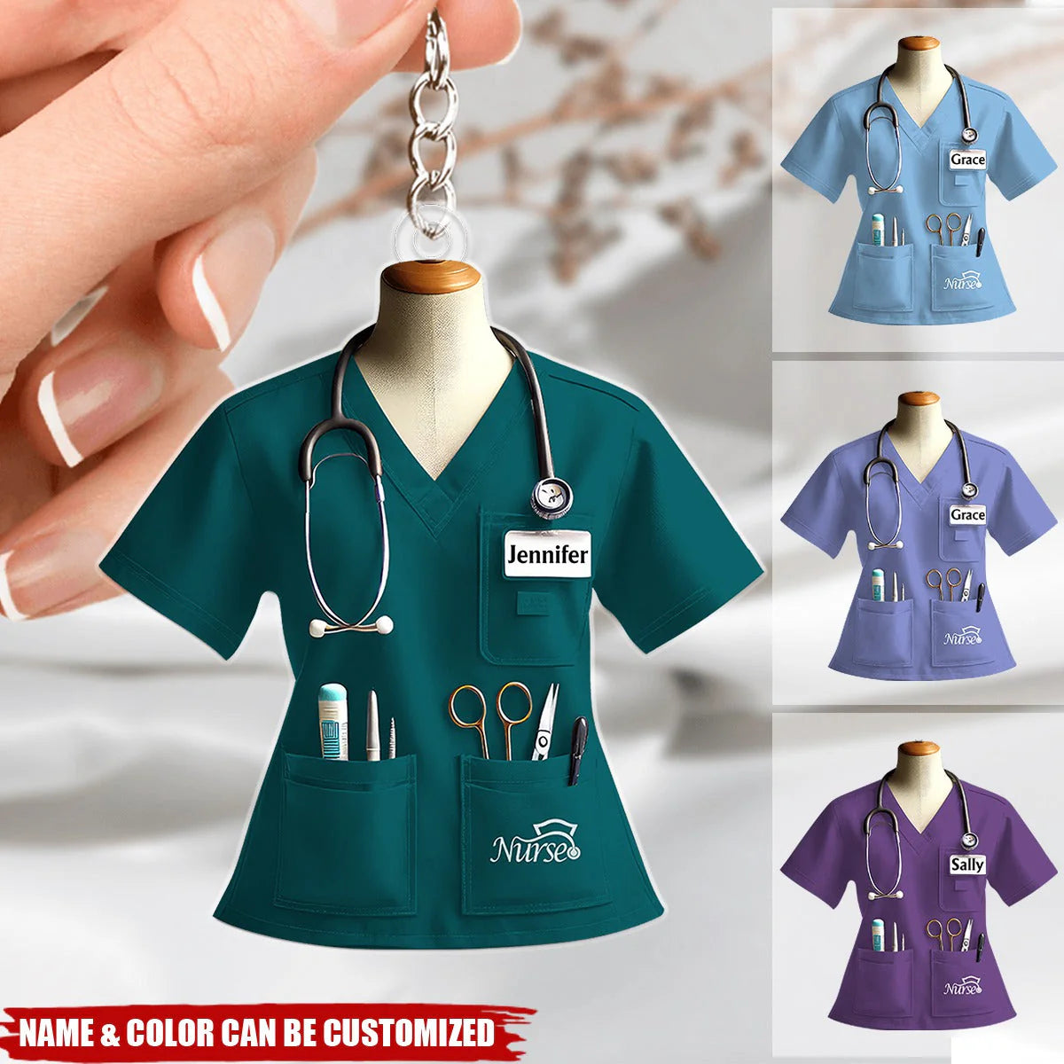 Custom Nurse Uniform Keychain for Nurse with personalized design details for meaningful gifting