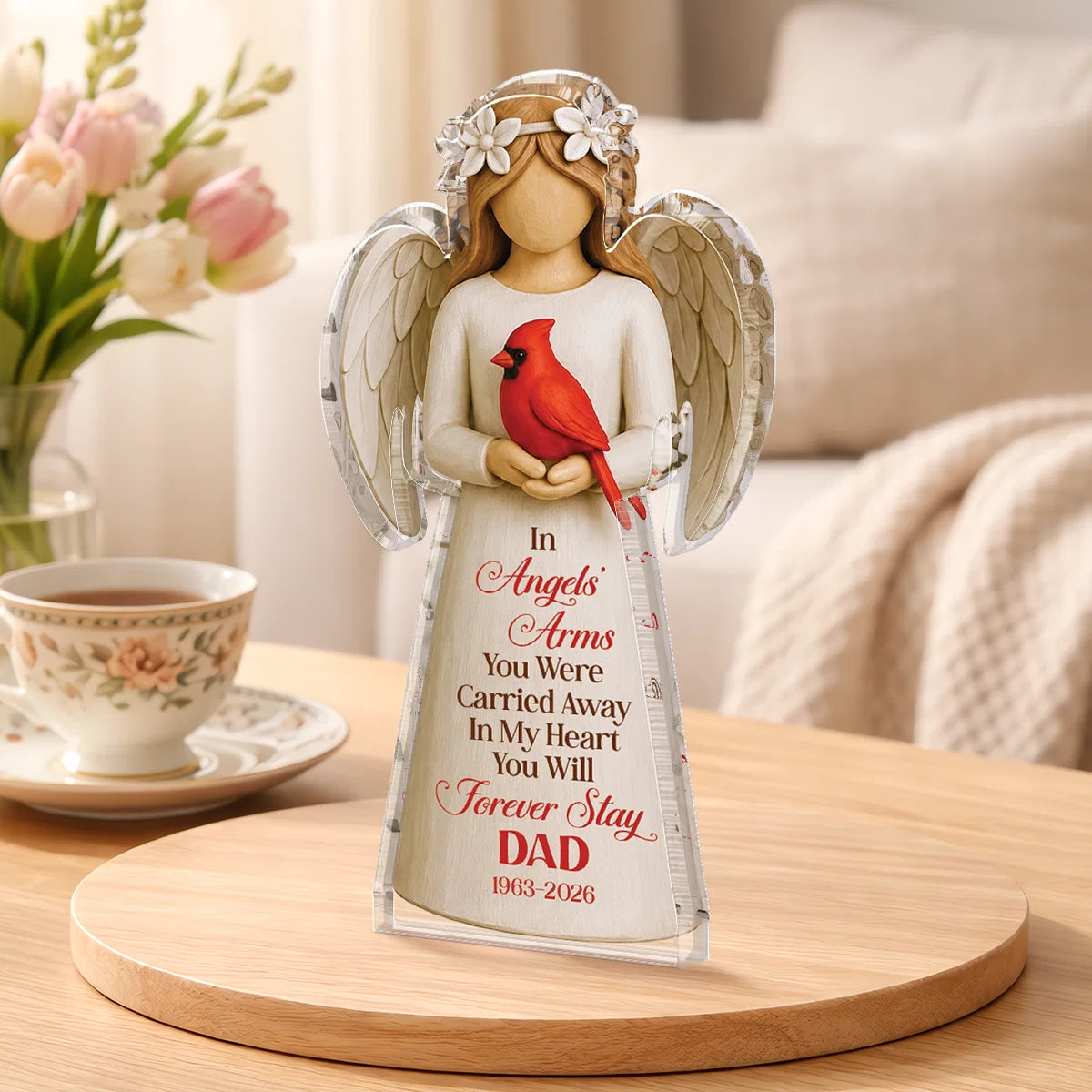 In Angels Arms Personalized Memorial Plaque - Custom Cardinal Keepsake for Loss of Loved One