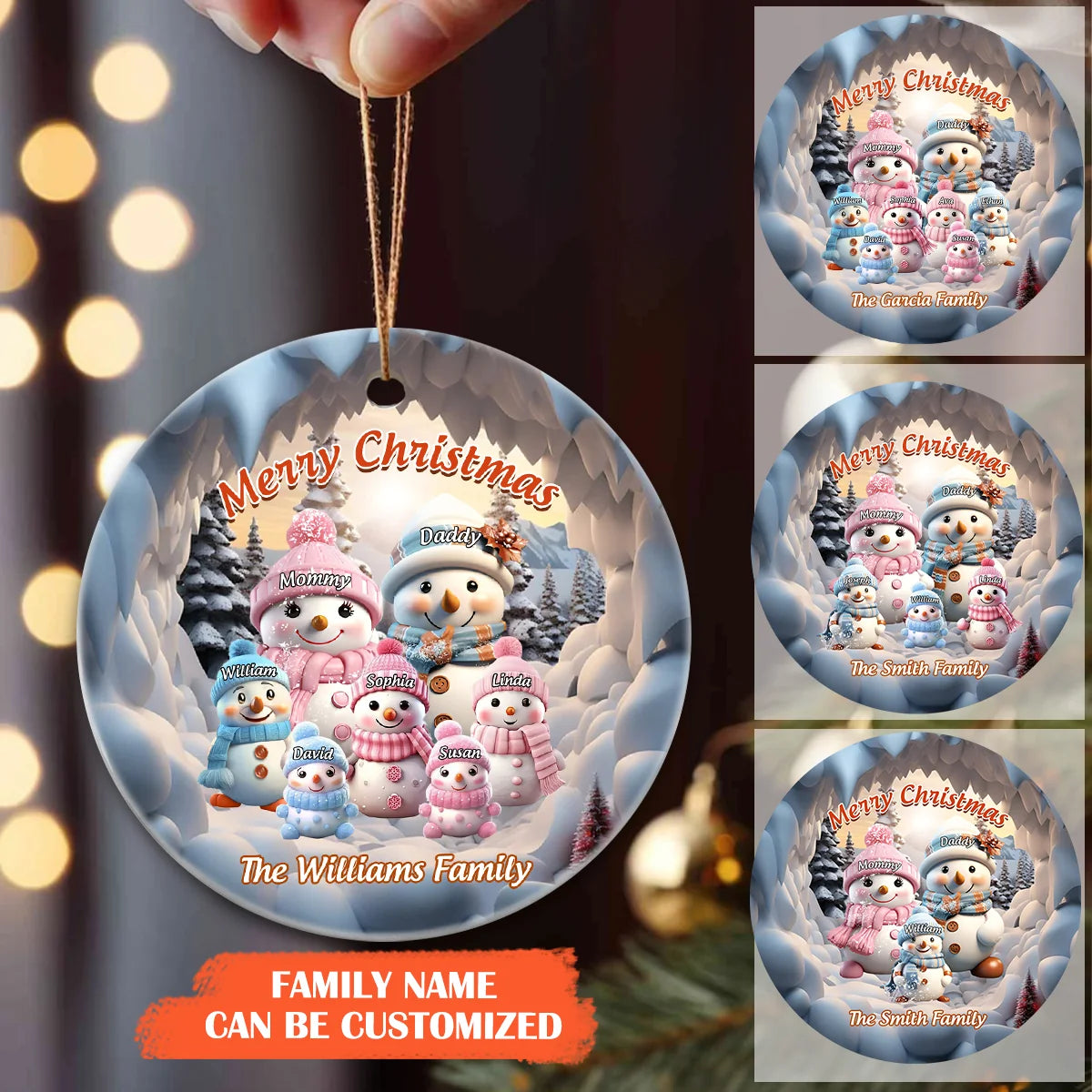 "Merry Christmas" Personalized Snowman Ceramic Ornament - Custom Holiday Keepsake for Family