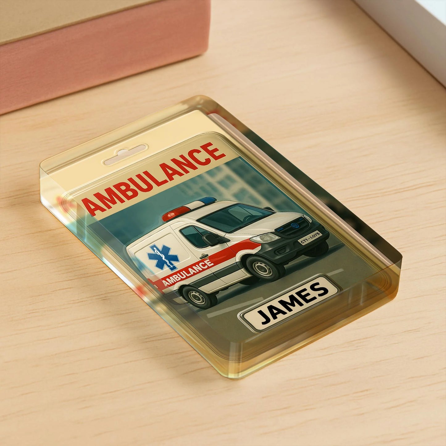 Custom ambulance plaque personalized with name James, freestanding acrylic keepsake sign for EMTs. image 7