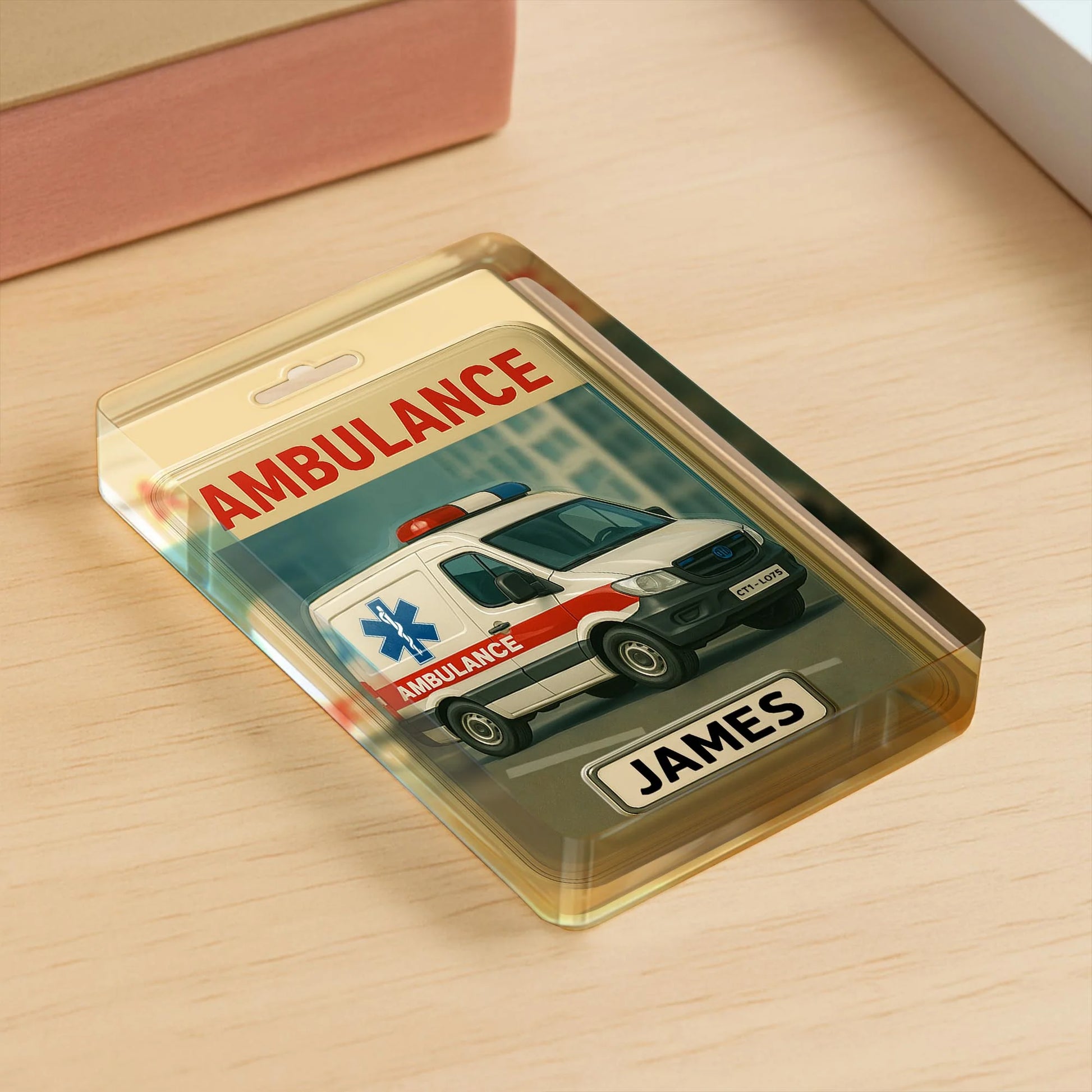 Custom ambulance plaque personalized with name James, freestanding acrylic keepsake sign for EMTs. image 7