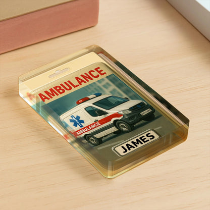 Custom ambulance plaque personalized with name James, freestanding acrylic keepsake sign for EMTs. image 7