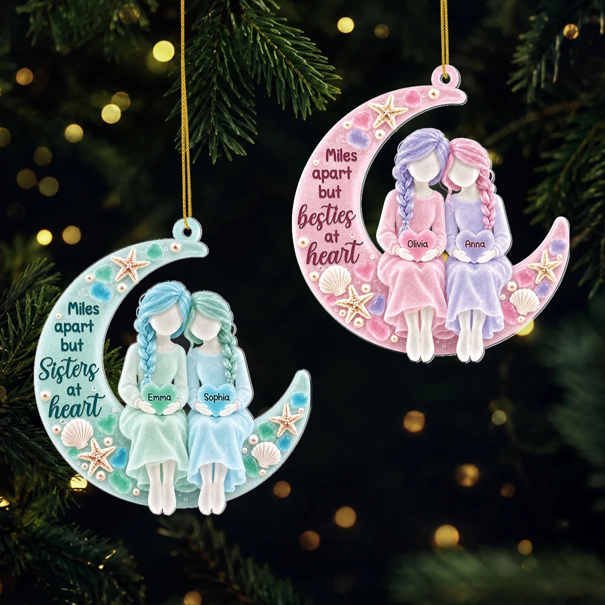 Miles Apart But Sisters at Heart - Personalized Acrylic Ornament Gift for Best Friends