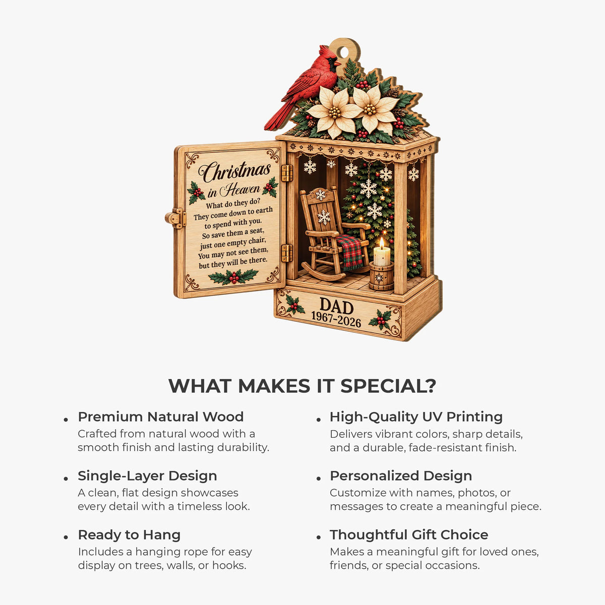 Christmas in Heaven Personalized Wooden Ornament - Custom Memorial Remembrance Keepsake for Family