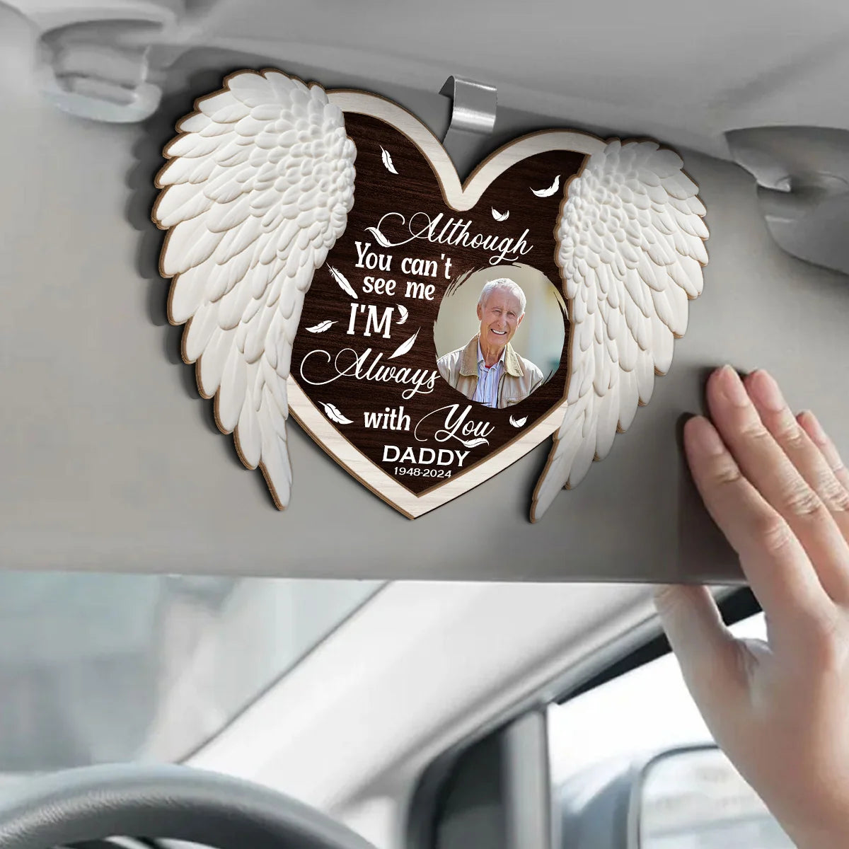 "Although You Can't See Me" Memorial Car Visor Clip - Personalized Photo Keepsake for Family