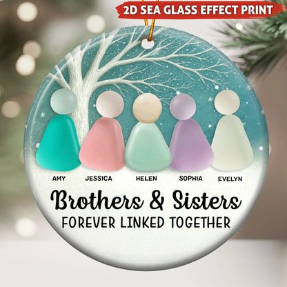"Brothers & Sisters Forever Linked Together" Personalized Ceramic Sibling Ornament - Christmas Keepsake for Family