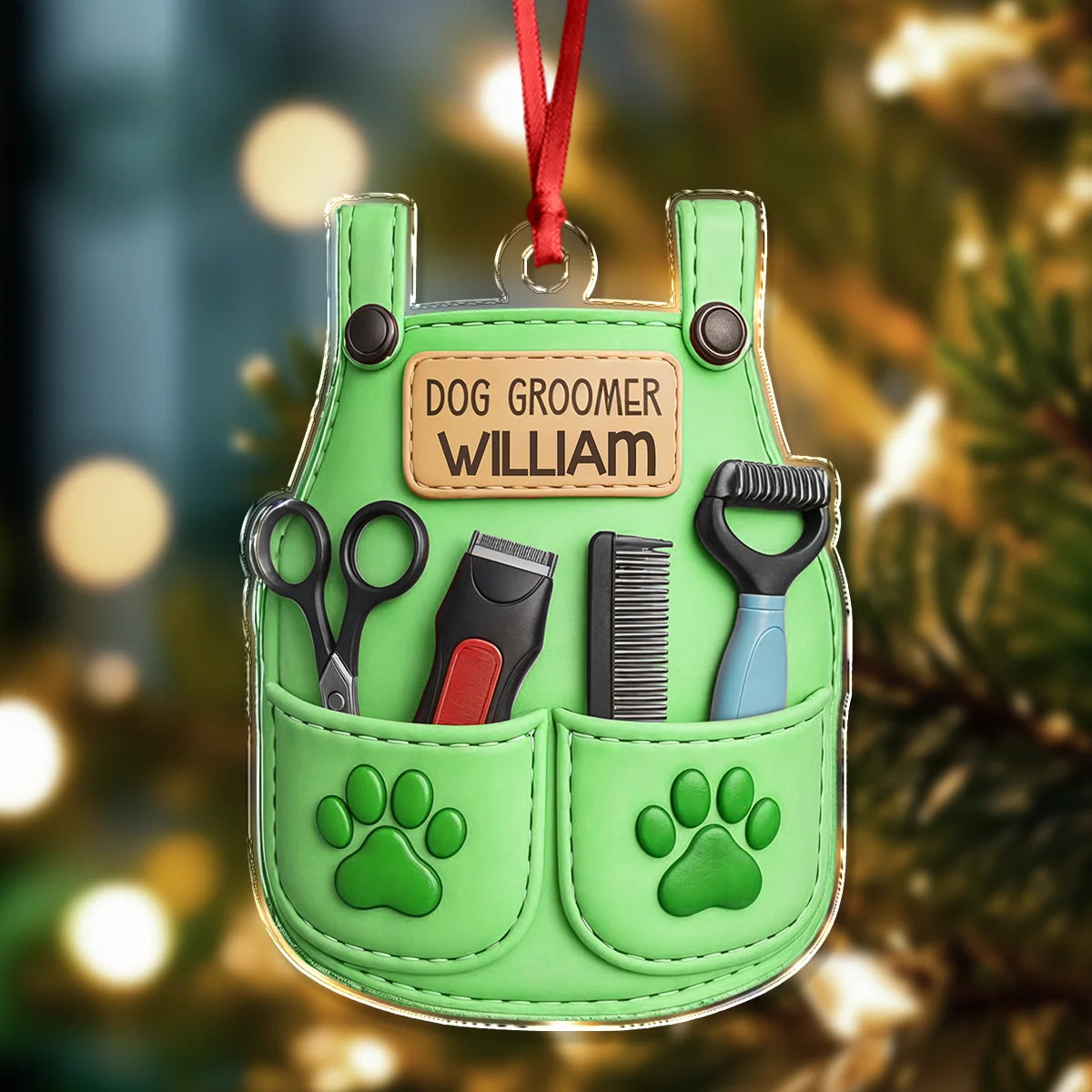 Dog Groomer Apron Personalized Acrylic Ornament - Custom Pet Stylist Christmas Gift
