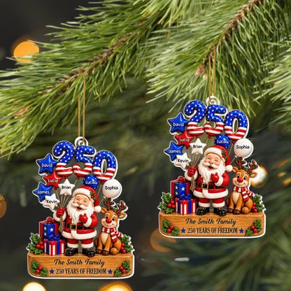 "250 Years Of Freedom" Personalized Family Acrylic Ornament - Santa Reindeer Christmas Keepsake