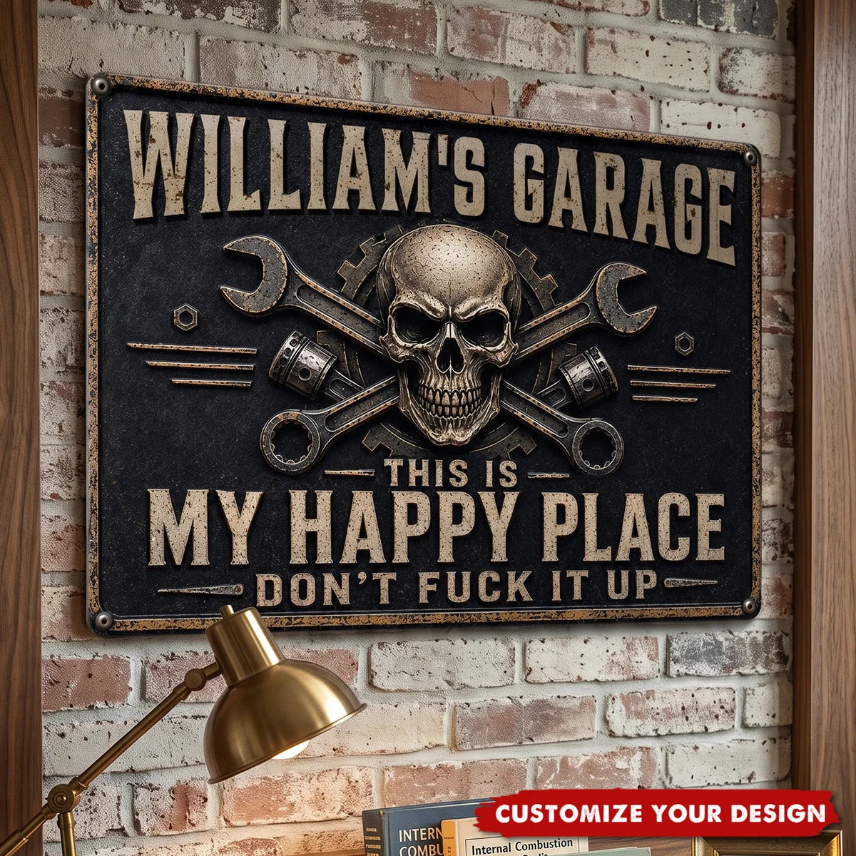 "This Is My Happy Place" Personalized Garage Metal Sign - Custom Workshop Decor Gift