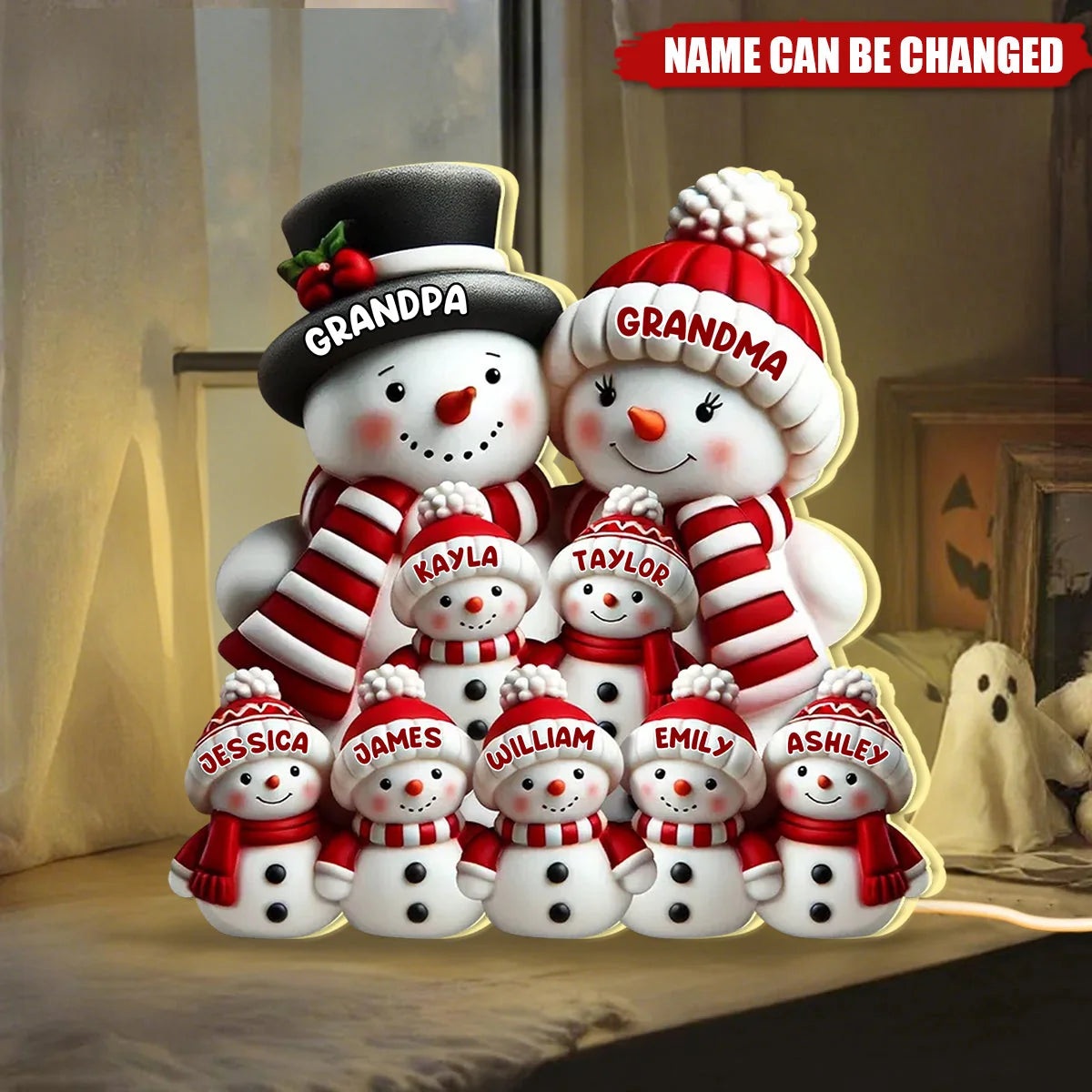 Personalized Cute Snowman Acrylic Light Box - Custom Christmas Gift for Grandma & Grandpa