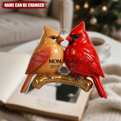 Vintage Cardinals Personalized Memorial Acrylic Ornament - Mom and Dad Keepsake